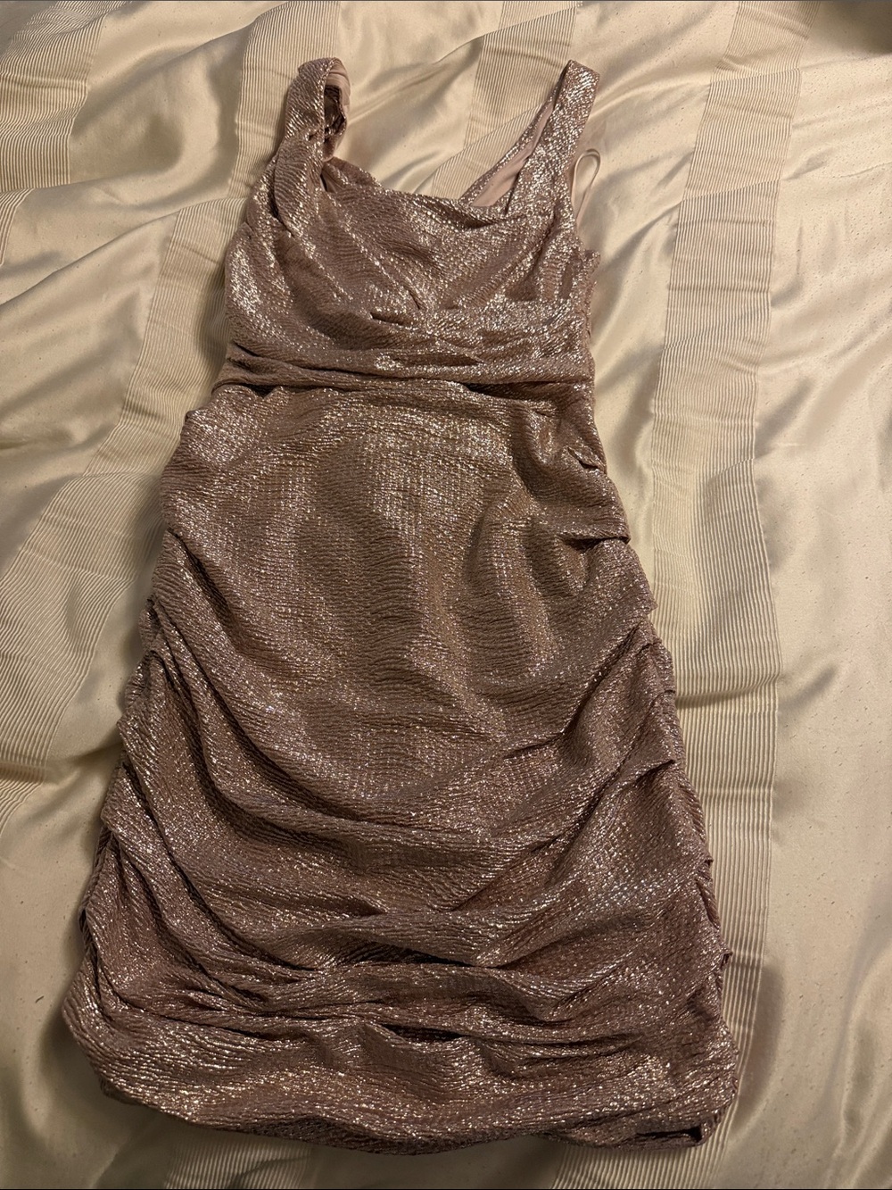 Express Shimmery Rose-Pink Ruched Mini Dress